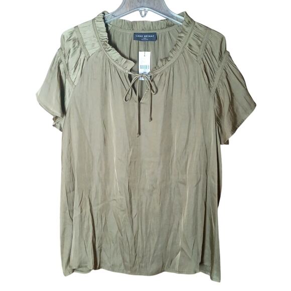 Lane Bryant Women 18/20 2x Olive Green Lightweight Flutter Sleeve Blouse - Picture 1 of 7